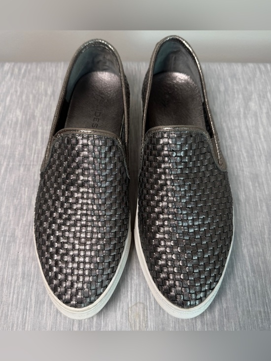 J/Slides Shoes - J/Slides Calina Woven Metallic Leather Slip-On Sneaker Gunmetal Quiet Luxury 9